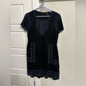 Madewell Black Dress with Blue Embroidery